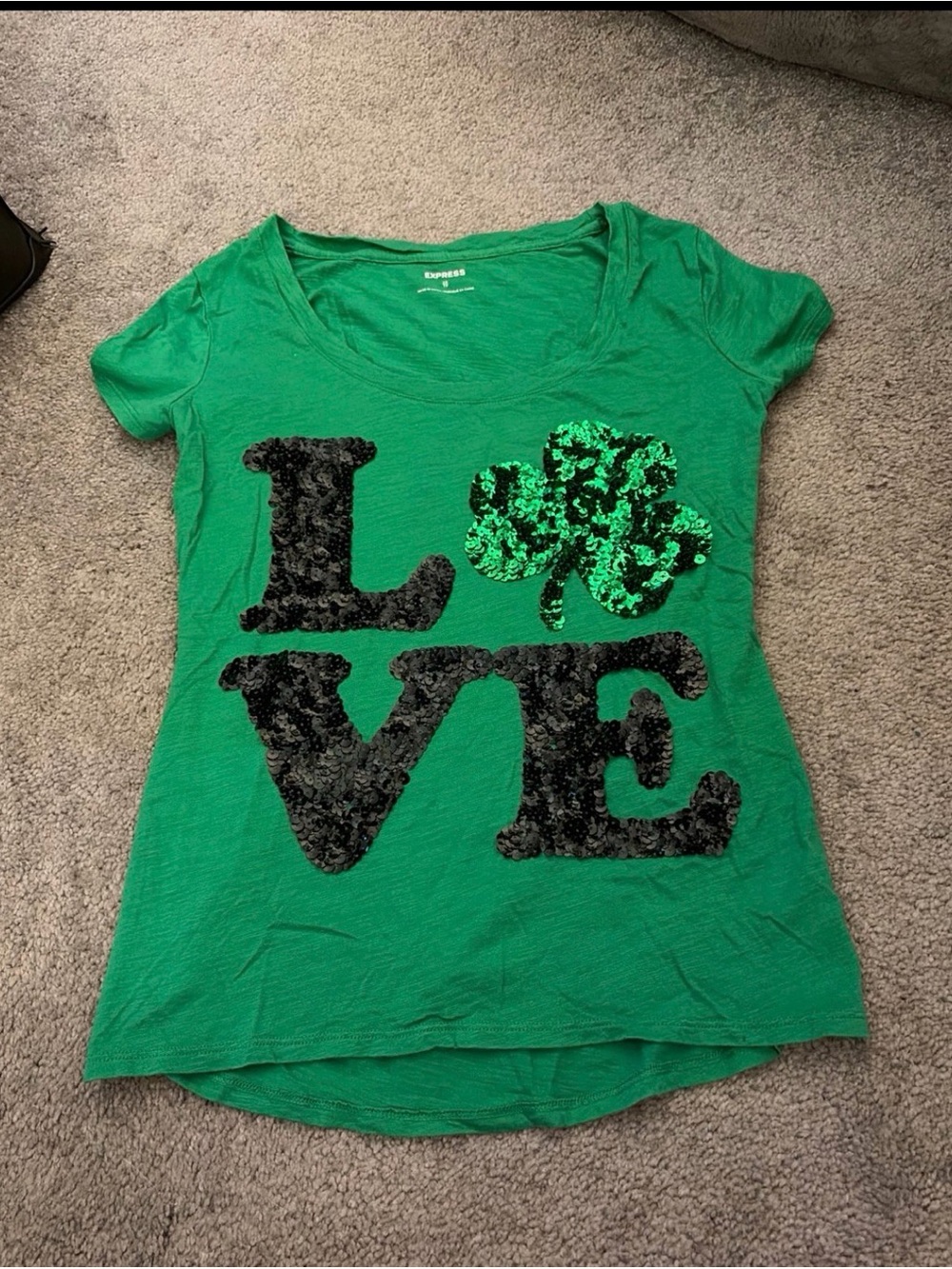 Express Green Short-Sleeve Sequin LOVE Tee